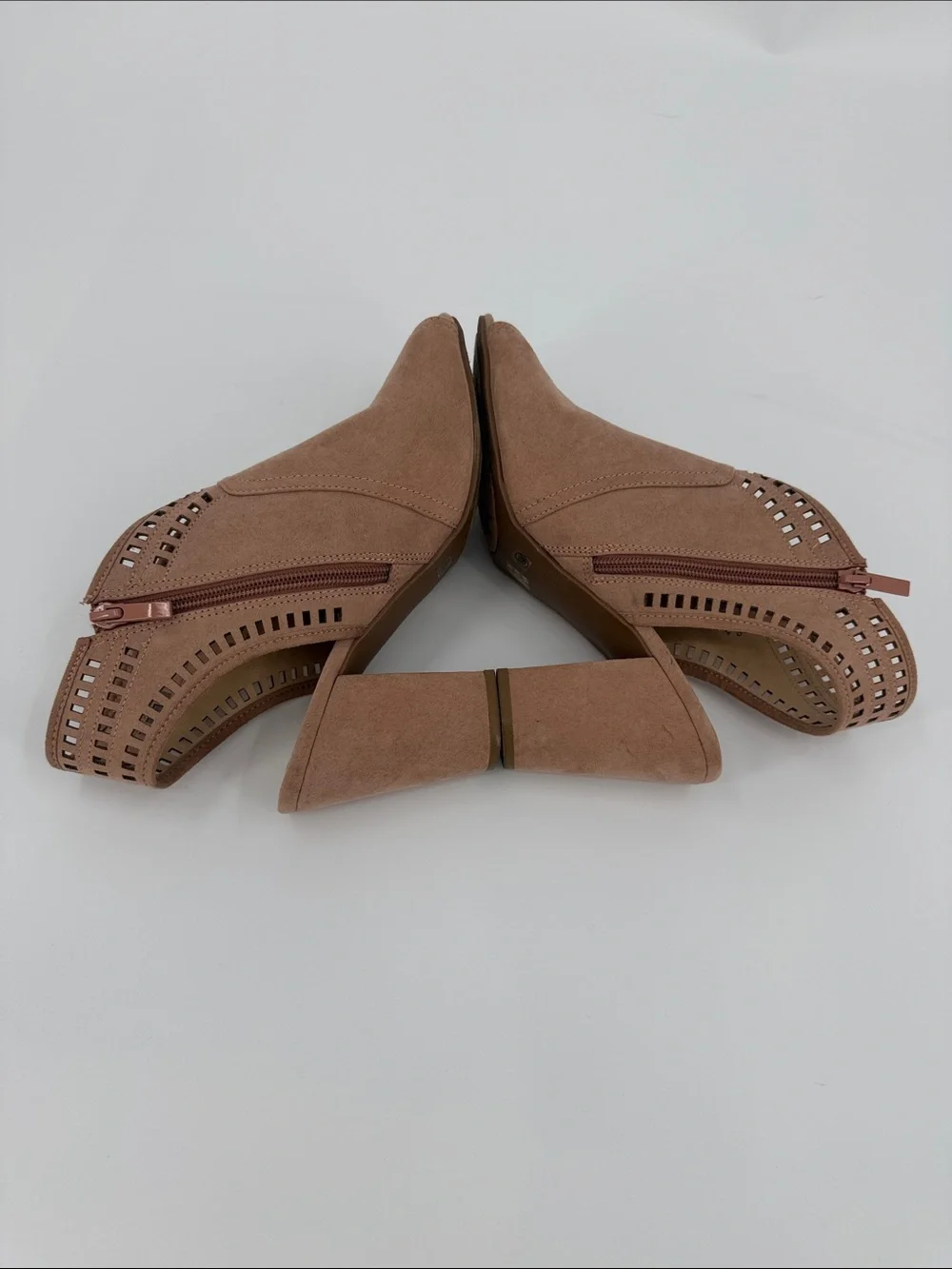 Francesca’s Collection Women’s Taupe Peep-Toe Cutout Block Heel Booties